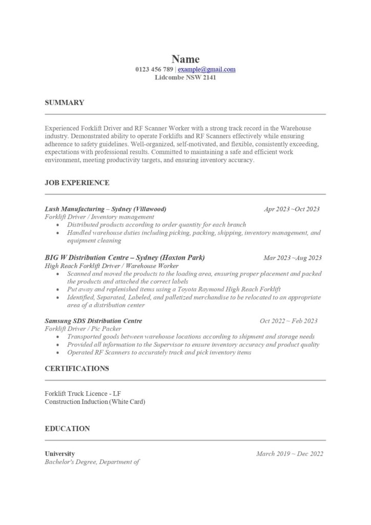 호주 워홀 레쥬메 작성법