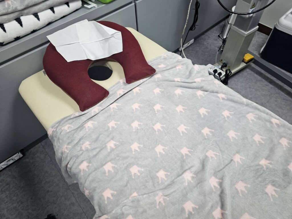 피엔케이피부임상연구센타 피부임상시험 후기 - 자외선 SPF 내수성 시험, 다시 돌아간다면 안 한다? (2탄: 3~4일차) 시술대